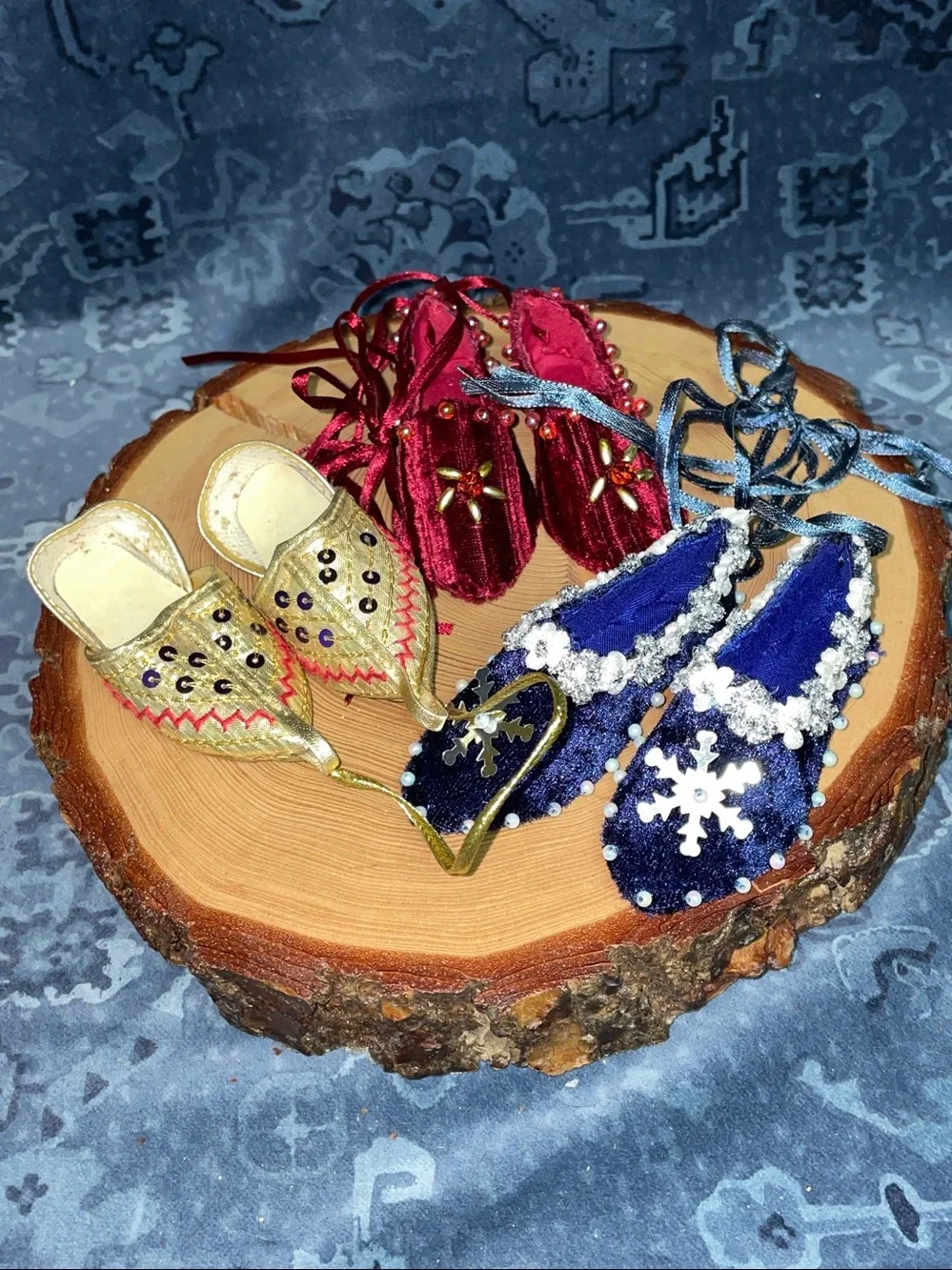 Velvet Blue Red Ballerina Gold Silky Slipper Christmas Tree Ornaments